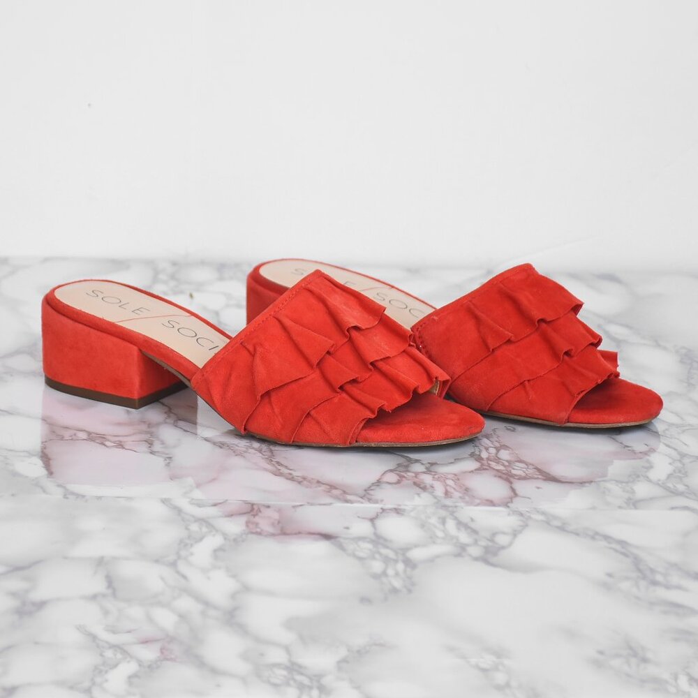 Sole Society So-Valentina Ruffle Flat Color Orange Coral Size 6